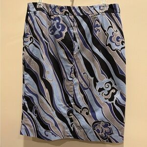 NWOT APOSTROPHE Straight, Knee Length Front Zipper, Blues, Gray & black sz10